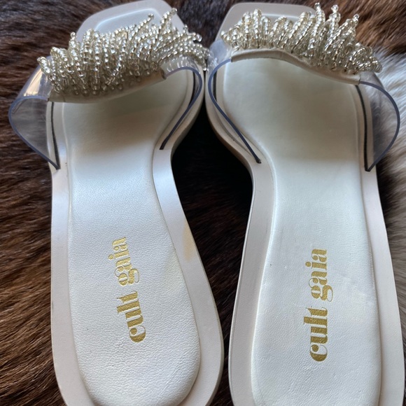 Cult Gaia Uma Pearl Fringe Slide Sandal SZ 37 - Clear PVC Heel - Picture 6 of 13